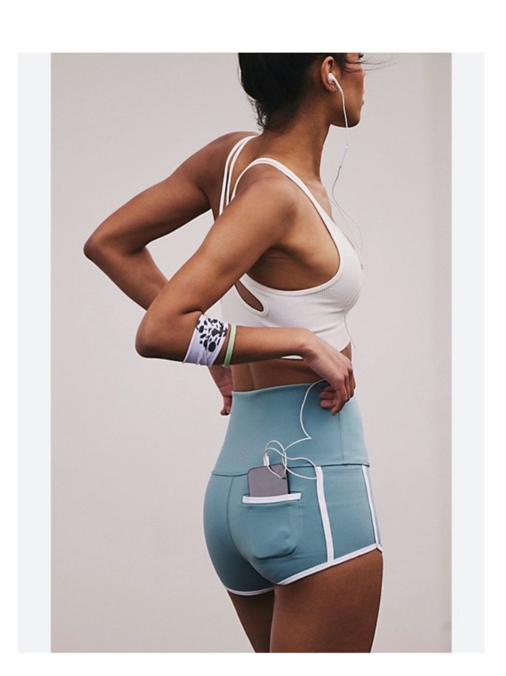FP Movement by Free People Light Blue High-Waist Bike Shorts with White Trim
